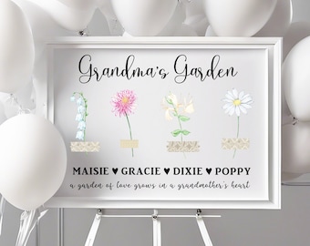 Birth Flower Sign for Grandma's Gift - NO frame or easel is included