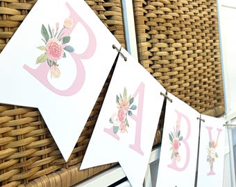 Pastel BABY in BLOOM Baby Shower Banner, Available in Pink, Mint or Yellow