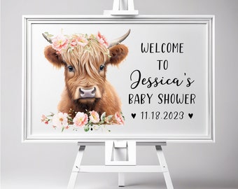 Printed Highland Cow Baby Shower sign - personalized-NO Frame or Easel included