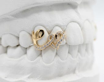 Double Love Heart Grillz Iced out CZ Teeth Jewelry Cute Bling Love Grill Set Unisex Hip Hop Party Festival Gift Streetwear
