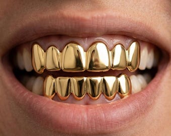 Grillz de hip hop 6/6 chapado en oro de 14 quilates, joyería dental, fundas dentales para fiestas, aparatos de ortodoncia estilo punk para hombres y mujeres.