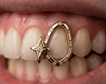 Iced Star Zircon Grillz for Teeth | Vintage Skeleton Geometric Dental Jewelry | Halloween Gift for Men Women