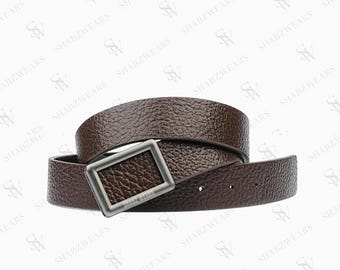 Cinturón automático Elite para hombre de piel granulada marrón con hebilla de metal pavonado cepillado.