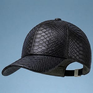 Casquette de baseball en cuir peau de serpent noire, chapeau à motif python, strapback texturé noir, casquette en cuir de luxe, cadeau streetwear pour lui et elle