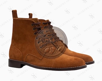 Brązowe zamszowe botki męskie – sznurowane botki – obuwie codzienne – SHABZ