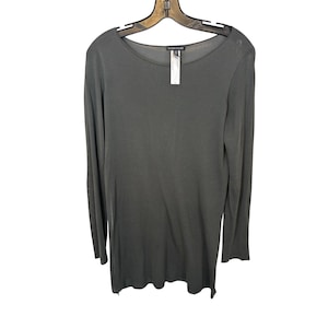 Eileen Fisher The System Gray Long Tunic Top Tencel Semi Sheer Slits XS Lagen image 1