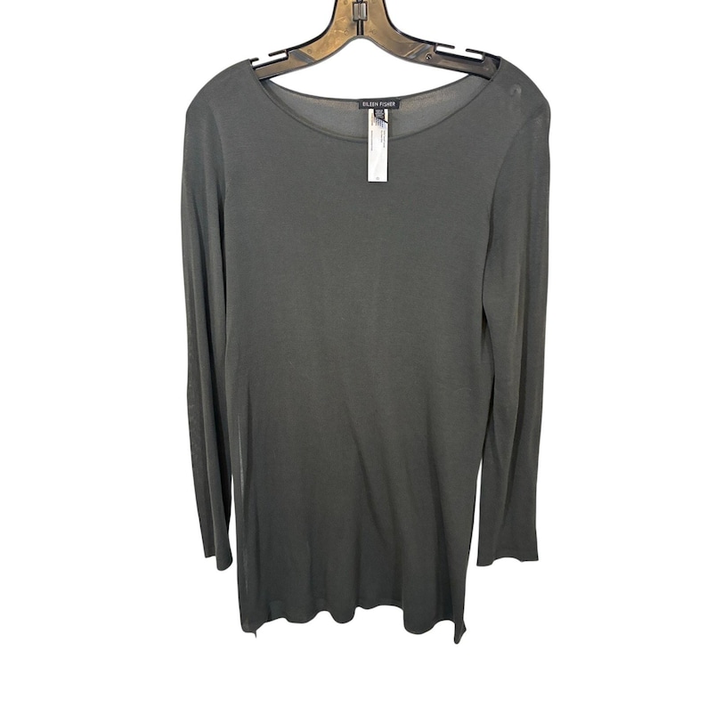 Eileen Fisher The System Gray Long Tunic Top Tencel Semi Sheer Slits XS Lagen image 1