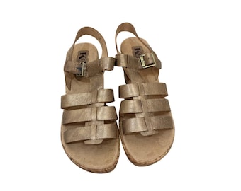 Sandales compensées en cuir beiges Kork Ease pour femmes, liège, taille 9 m, bride à la cheville