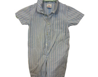 Hanna Anderson Baby's Twill Summer Romper in Light Blue Stripe 18-24 mo Preppy