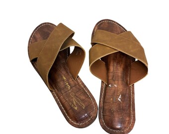 Seven7 Women's Jesse Brown Crisscross Slide Sandals Coastal Vacation Summer 8