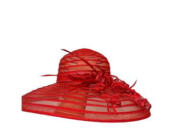 NWT August Accessories Vintage Deadstock Red Kentucky Derby Hat Wide Brim Sheer