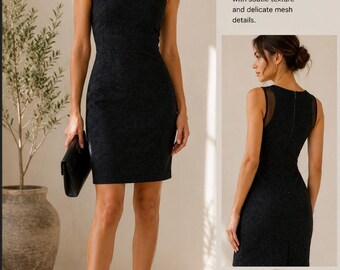 Y2K Banana Republic Black Mesh Panel Sheath Dress 6P Elegant Cocktail Event