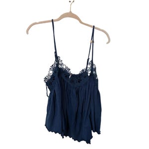 Marinblå Free People Kayla Dam Boho Virkad Spets Elegant Preppy Minimalistisk L bild 4