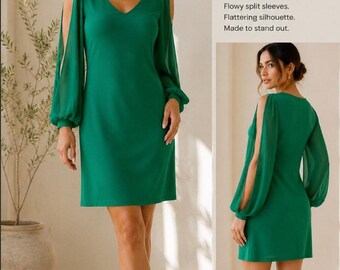Sweet Storm Emerald Green Cold Shoulder Mini Dress Split Sleeve Cocktail S Y2K