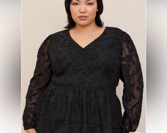 Torrid Peplum Chiffon Clip Floral Blouson Sleeve Top SZ 3 / 3X Whimsy Goth