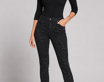 Superschöne Madonna Skinny Hose Schwarz Cheetah Print Frauen 2 Mob Frau