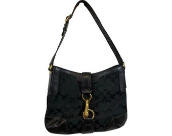 Coach Vintage Black Canvas Monogrammed Shoulder Hobo Bag Legacy Signature
