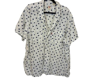 リーバイス メンズ XXL ホワイト ブルー 幾何学模様プリント コットン ボタンアップシャツ レトロ ダッドシャツ