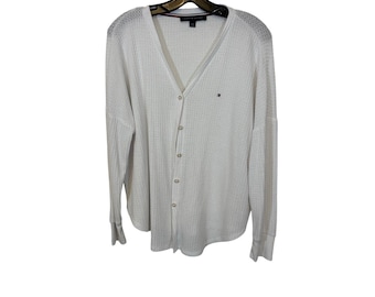Tommy Hilfiger White Button Front Cardigan Sweater Women’s M Coastal Nautical