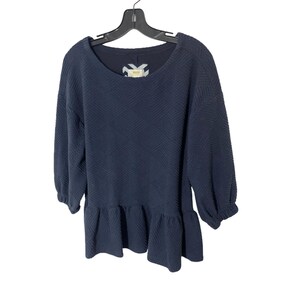 Maeve by Anthropologie Mikayla Peplum Lagenlook Minimalist Preppy Navy Top SZ S image 3