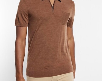 Jersey polo de manga corta con cremallera de lana merino Express, talla XL, de estilo clásico y elegante.