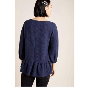 Maeve by Anthropologie Mikayla Peplum Lagenlook Minimalist Preppy Navy Top SZ S image 2