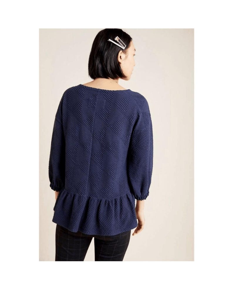 Maeve by Anthropologie Mikayla Peplum Lagenlook Minimalist Preppy Navy Top SZ S image 2