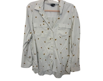 Eddie Bauer Adventurer 3.0 Button Down White  Sunflower Novelty Print XXL