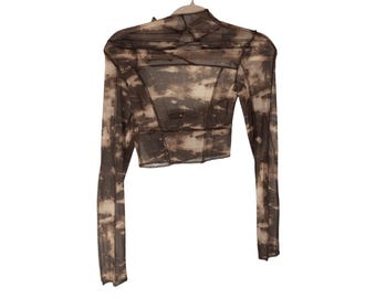 NWT House of Chic LA Open Back Tie Dye Brown Sheer Girl's Night Out Long Sleeve