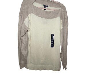 NWT Chaps  Colorblock Ivory Sweater Old Money Comfy Quiet Luxury Neutral XL