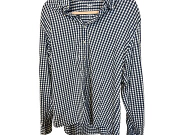 Sonoma XL Navy White Gingham Long Sleeve Button Down Equestrian Western Cowboy