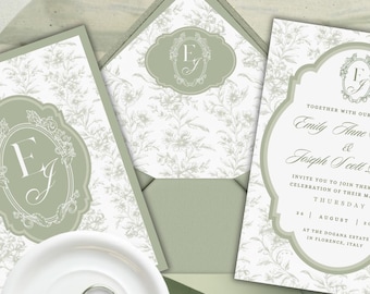 Sage Green Envelope Liner Template | Printable Wedding Invitation Liner | Editable in Canva