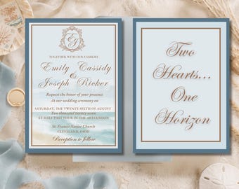 Watercolor Coastal Wedding Invitation, The Coastal Collection, Beach Destination Wedding, Editable Canva Template, Instant Download