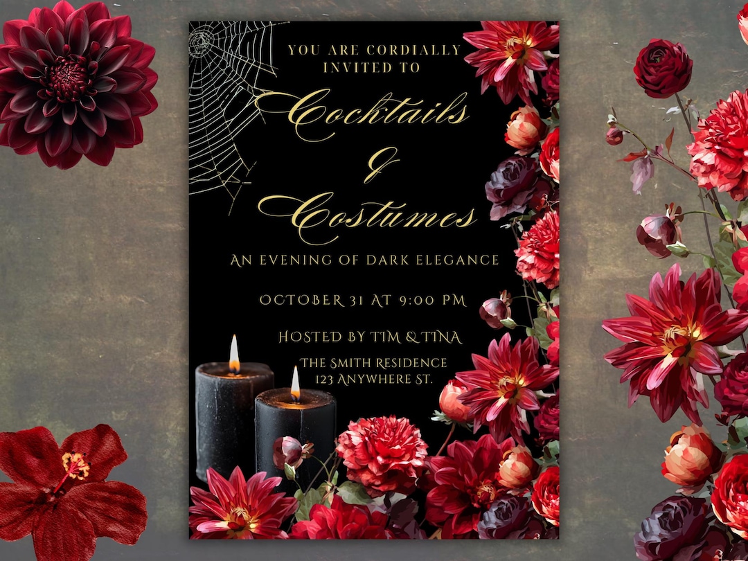 Halloween Party Invitation Template, Costumes and Cocktails, Dark