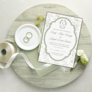 Sage Green Wedding Invitation Template Toile Floral Line Art Printable Invite Botanical Wedding Suite image 11