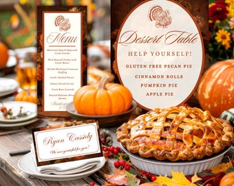 Terracotta Thanksgiving Invitation Bundle, Friendsgiving Party Invite, Bold Floral Pattern, Editable Canva Template, Instant Download