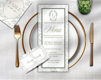 Sage Green Bridal Shower Menu Template Floral Toile Printable Editable Menu Card Instant Download