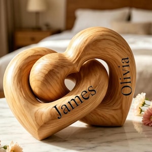 Personalized Interlocking Wooden Hearts | Engraved Couple Names, Anniversary Gift