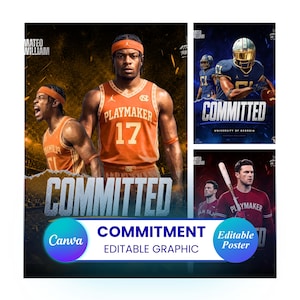 Modello di impegno universitario Canva / Annuncio modificabile del giorno della firma dell'atleta / Grafica digitale per l'impegno sportivo