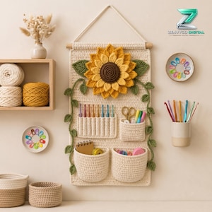 Sunflower Wand Organizer Häkelanleitung, Wand Organizer, Wand-Organizer, Wand-Organizer, Häkelanleitung