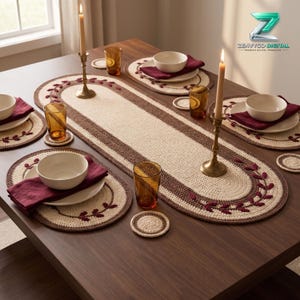 Crochet Table Runner Pattern PDF, Farmhouse Dining Set with Placemats and Coasters