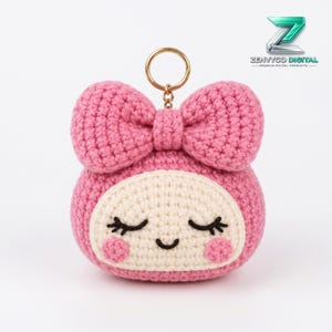Kawaii Bow Keychain Crochet Pattern PDF, Sleepy Baby Amigurumi Bag Charm, Beginner Gift