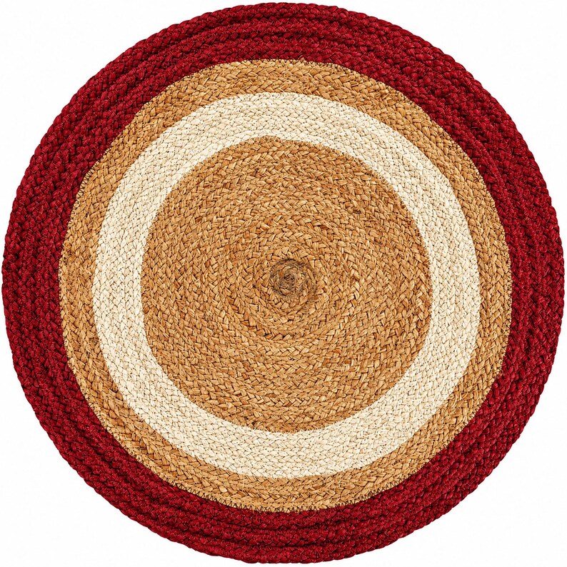 Braided Round Jute Rug, Forest Green Border and Ivory Ring, Handmade ...