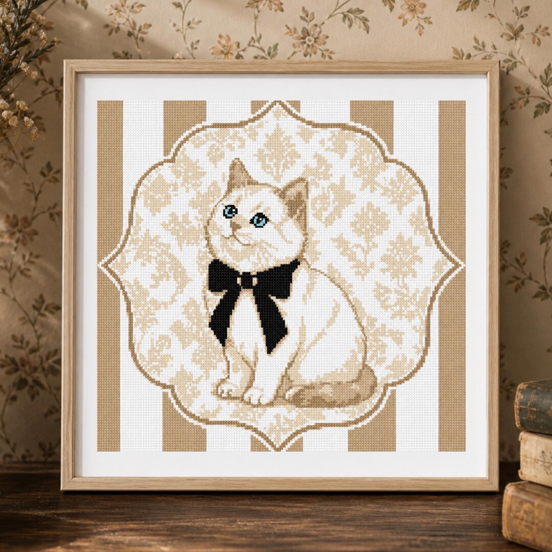 Vintage Cat Cross Stitch Pattern PDF, Cute Kitten Embroidery Design ...