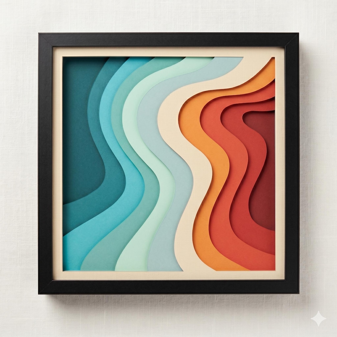 3D Abstract Wave Shadow Box Art - Layered Paper Gradient Wall Decor ...