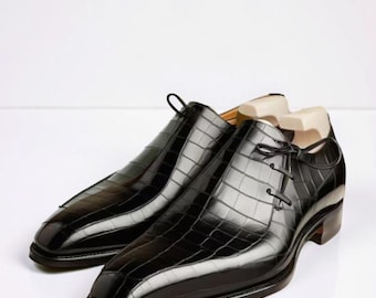 Men's Black Leather Cap Toe Oxford Brogue Dress Shoes – Handmade Formal Lace-Up