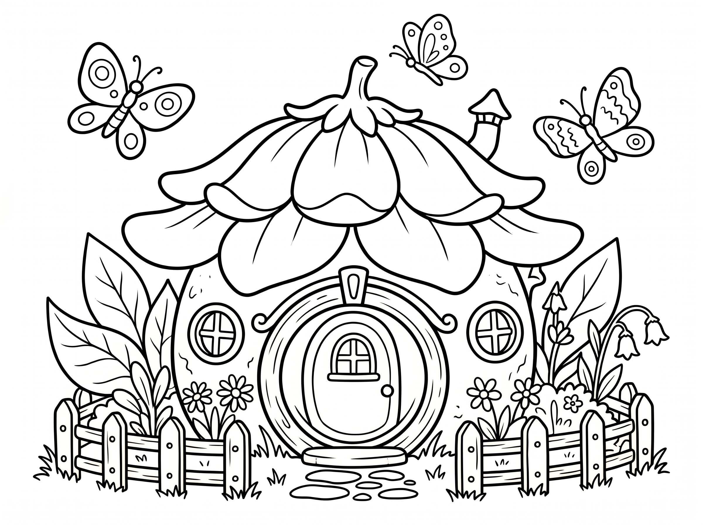 Fairy Home Coloring Pages for Kids Fantasy Garden Activity printable…