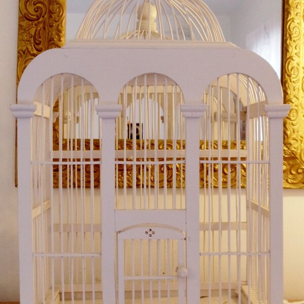 RESERVED. Beautiful Vintage French Shabby Victorian Cottage Chic Wooden Bird Cage