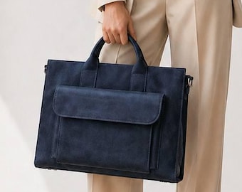 Arbeitstasche aus Leder, 16-Zoll-Laptoptasche, Bürotasche aus strukturiertem Leder, handgefertigte Pendler-Aktentasche für Frauen