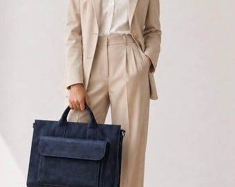 Leather Laptop Bag for Women 16 Inch, Elegant Office Bag, Professional Work Tote, Luxury Leather Briefcase for Women